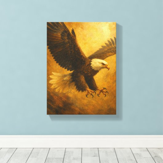 Flying Bald Eagle Schilderen met Fierce Canvas Afdruk (Insitu (Houten vloer))