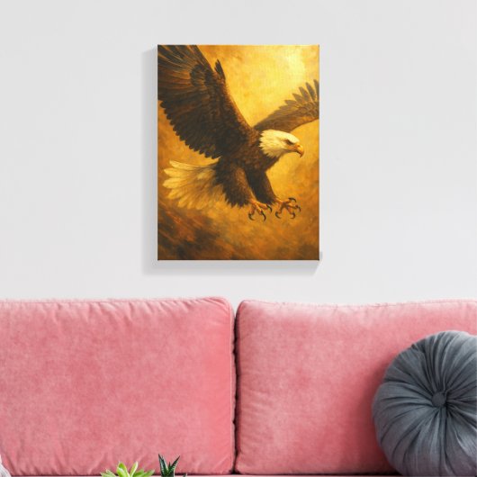 Flying Bald Eagle Schilderen met Fierce Canvas Afdruk (Insitu (Woonkamer))