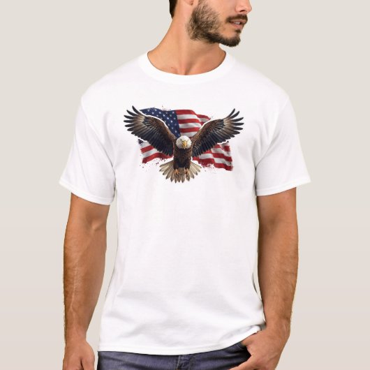 Flying Bald Eagle with American Flag T-shirt (Voorkant)