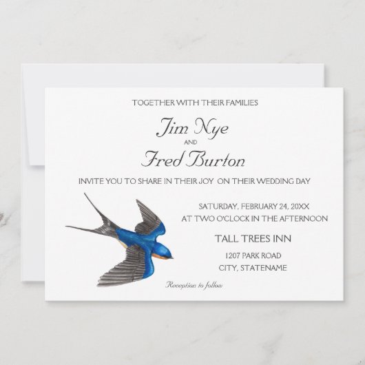 Flying Barn Swallow Wedding Invitation Kaart (Voorkant)