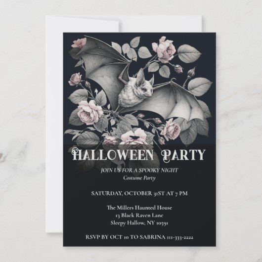 Flying Bat Halloween Party Uitnodiging (Voorkant)