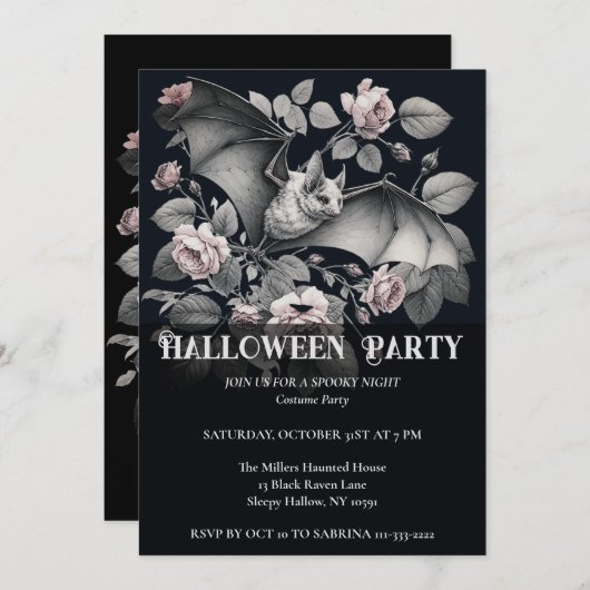 Flying Bat Halloween Party Uitnodiging (Voorkant / Achterkant)