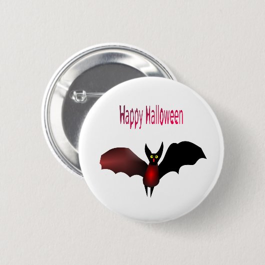 Flying Bat Happy Halloween Button (Voorkant /achterkant)
