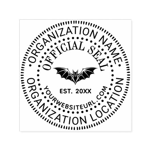 Flying Bat Official Seal Name Loc URL Estd Date Zelfinktende Stempel (Design)