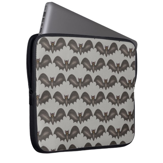 Flying Bats Black Grey Happy Halloween Print Laptop Sleeve (Voorkant Rechts)