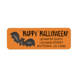 Flying Bats Black Oranje Happy Halloween Custom Etiket