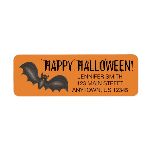 Flying Bats Black Oranje Happy Halloween Custom Etiket (Voorkant)
