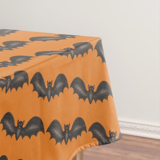 Flying Bats Black Oranje Happy Halloween Print Tafelkleed (Voorbeeld)