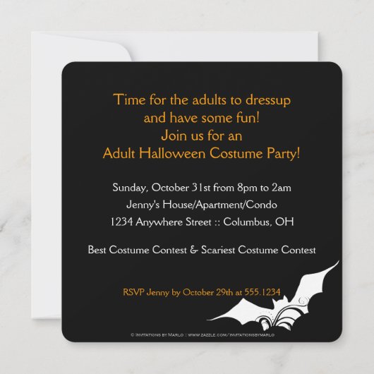 Flying Bats Halloween Party Uitnodiging (Achterkant)