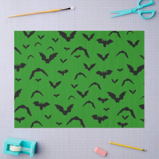 Flying Bats on Green Tissuepapier (Craft)