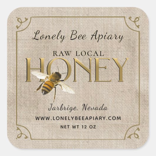Flying Bee Metallic Gold Honey Label fancy border (Voorkant)
