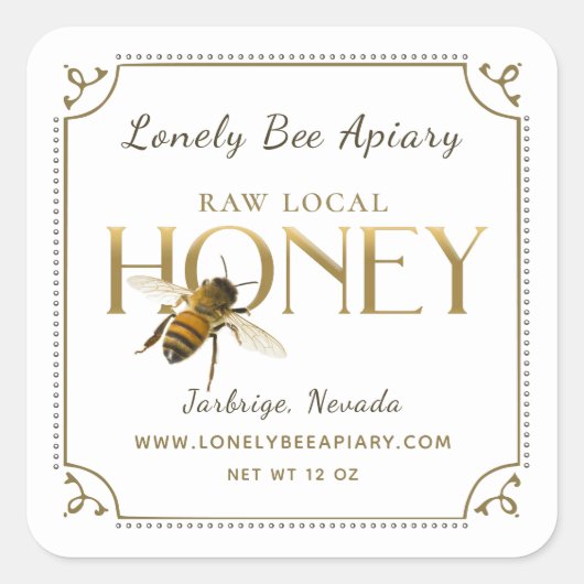 Flying Bee Metallic Gold Honey Label fancy border (Voorkant)