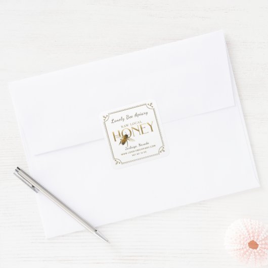 Flying Bee Metallic Gold Honey Label fancy border (Envelop)