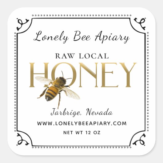 Flying Bee Metallic Gold Honey Label fancy border (Voorkant)
