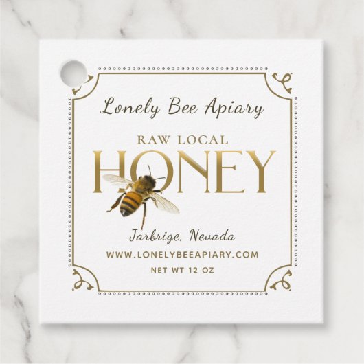 Flying Bee Metallic Gold Honey Label fancy border (Voorkant)