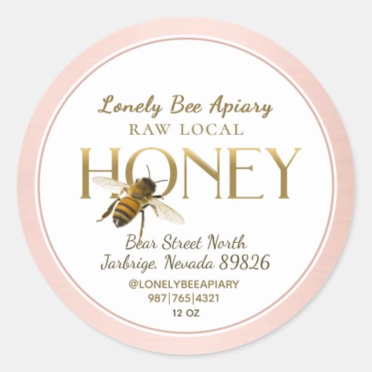Flying Bee Raw Lokaal Honing Label Roze Rand (Voorkant)