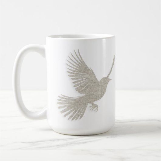 Flying Bird Silhouette Tan Linen Scandinavisch Koffiemok (Links)
