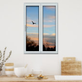 Flying Bird Silhouette Window with a Uitzicht Illu Poster (Keuken)