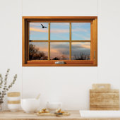Flying Bird Silhouette Wooden Window Illusion Poster (Keuken)