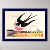 Flying Bird With Flowers Poster (Voorkant)