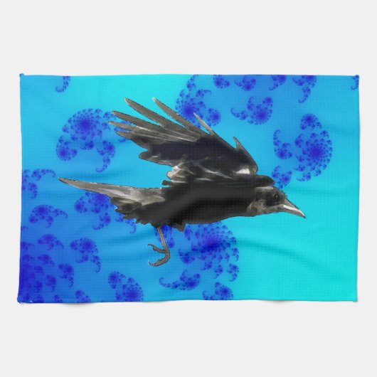 Flying Black Crow Art voor Birdlovers Theedoek (Horizontaal)