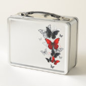 Flying Black en Red Morpho Vlinders (Achterkant)