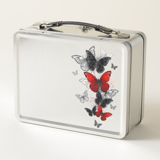 Flying Black en Red Morpho Vlinders (Achterkant)