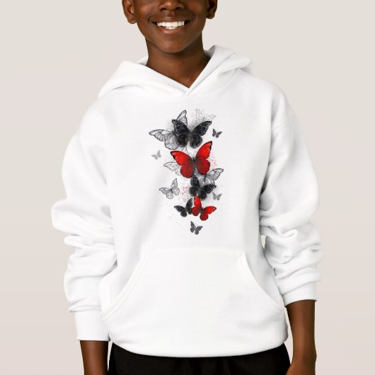 Flying Black en Red Morpho Vlinders (Voorkant)