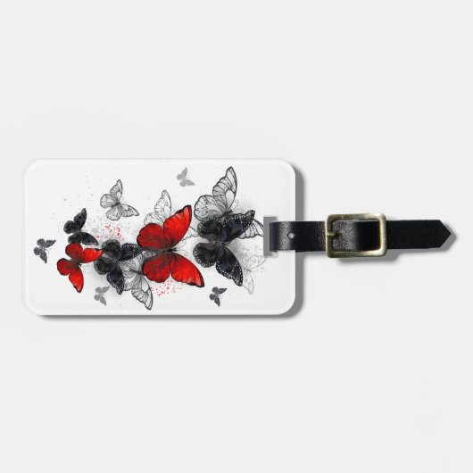 Flying Black en Red Morpho Vlinders Bagagelabel (Voorkant horizontaal)
