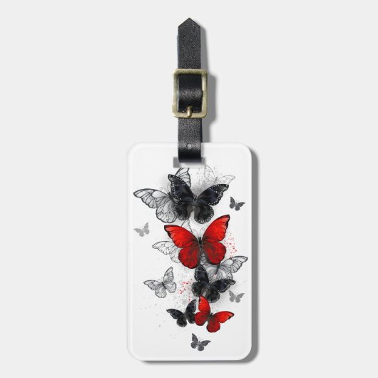 Flying Black en Red Morpho Vlinders Bagagelabel (Voorkant verticaal)