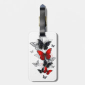 Flying Black en Red Morpho Vlinders Bagagelabel (Achterkant verticaal)