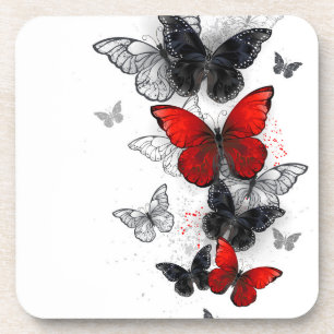 Flying Black en Red Morpho Vlinders Bier Onderzetter