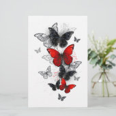 Flying Black en Red Morpho Vlinders Briefpapier (Staand voorkant)