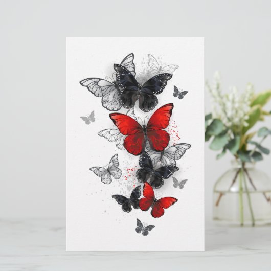 Flying Black en Red Morpho Vlinders Briefpapier (Staand voorkant)