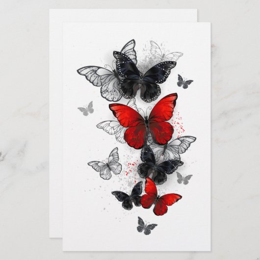 Flying Black en Red Morpho Vlinders Briefpapier (Voorkant / Achterkant)