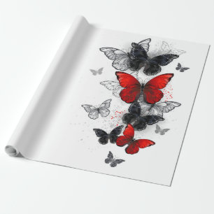 Flying Black en Red Morpho Vlinders Cadeaupapier