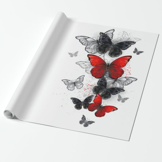 Flying Black en Red Morpho Vlinders Cadeaupapier (Uitgerold)