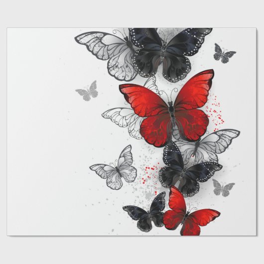 Flying Black en Red Morpho Vlinders Cadeaupapier (Vlak)