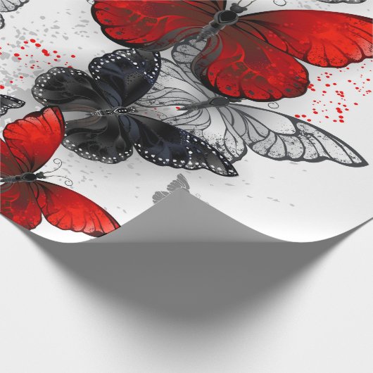 Flying Black en Red Morpho Vlinders Cadeaupapier (Hoek)