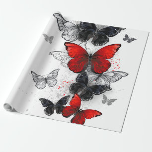 Flying Black en Red Morpho Vlinders Cadeaupapier