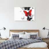 Flying Black en Red Morpho Vlinders Canvas Afdruk (Insitu (Slaapkamer))