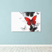Flying Black en Red Morpho Vlinders Canvas Afdruk (Insitu (Houten vloer))
