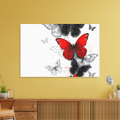 Flying Black en Red Morpho Vlinders Canvas Afdruk (Insitu (Woonkamer))