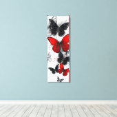 Flying Black en Red Morpho Vlinders Canvas Afdruk (Insitu (Houten vloer))
