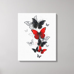 Flying Black en Red Morpho Vlinders Canvas Afdruk