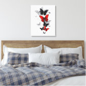 Flying Black en Red Morpho Vlinders Canvas Afdruk (Insitu (Slaapkamer))