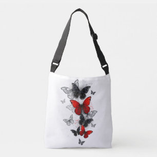Flying Black en Red Morpho Vlinders Crossbody Tas
