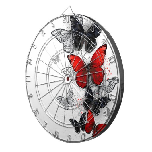 Flying Black en Red Morpho Vlinders Dartbord (Voorkant Rechts)