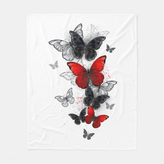 Flying Black en Red Morpho Vlinders Fleece Deken (Voorkant)