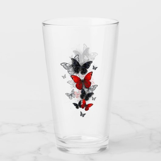 Flying Black en Red Morpho Vlinders Glas (Voorkant)